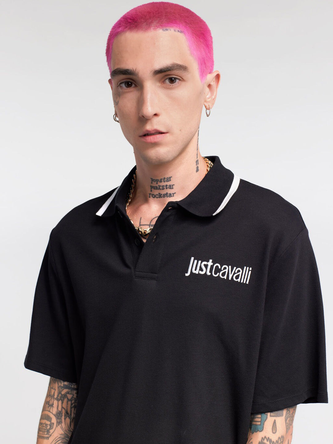 Just Cavalli Black Fashion Logo Regular Fit Polo T-Shirt