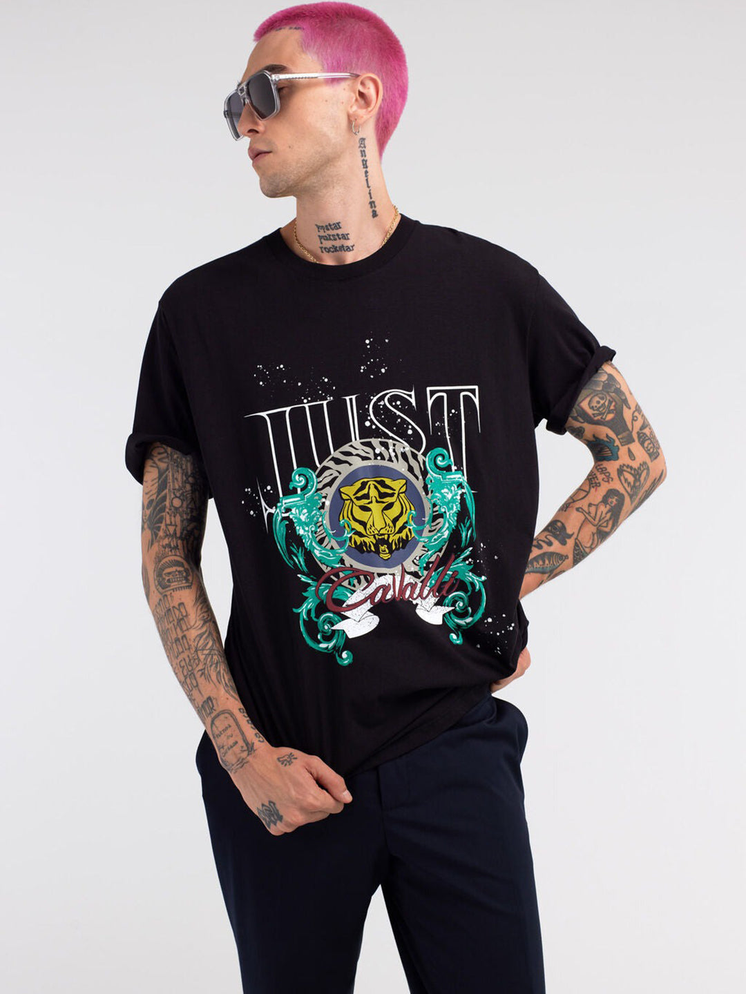 Just Cavalli Black Fashion Logo Regular Fit T-Shirt