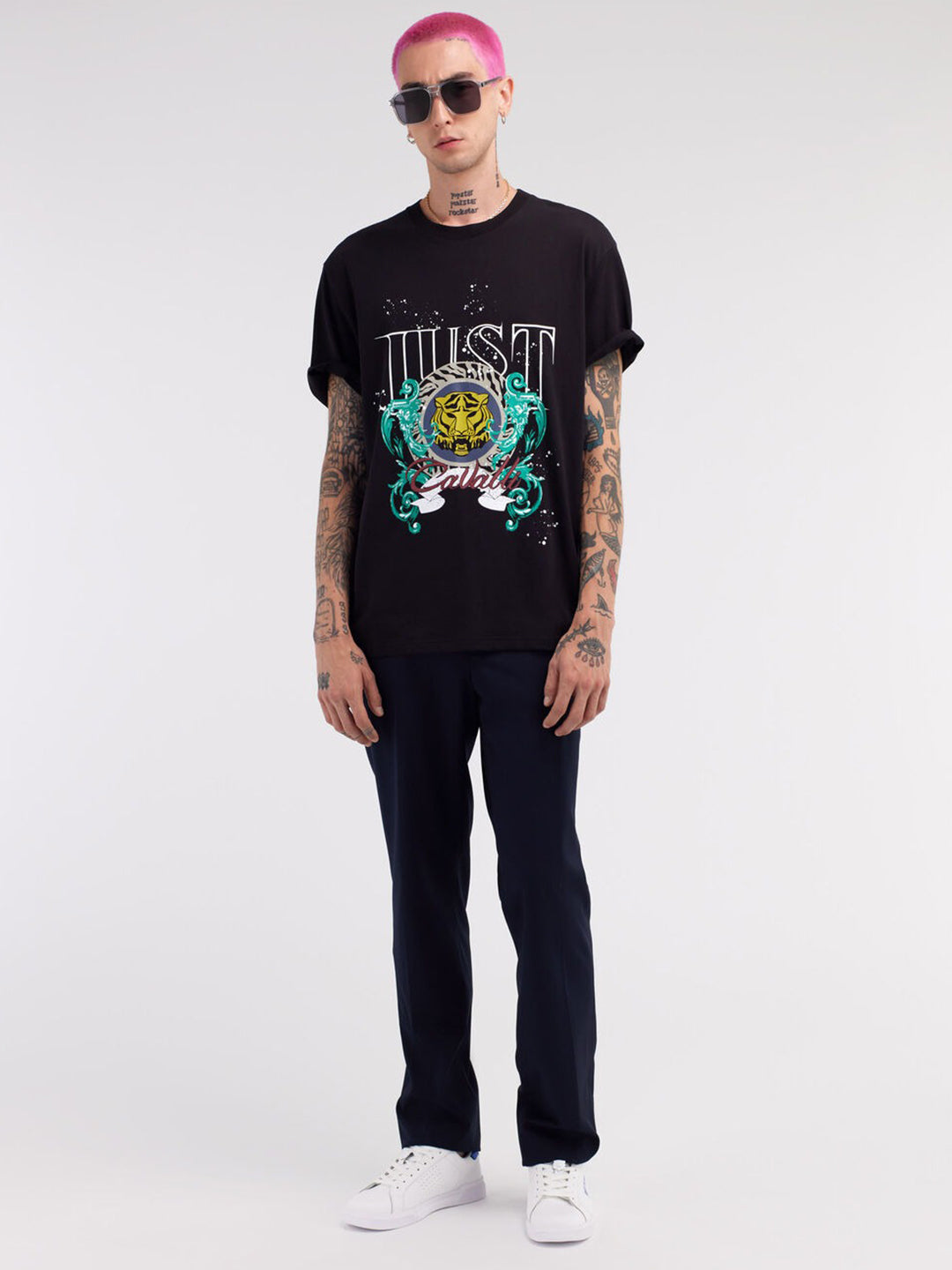 Just Cavalli Black Fashion Logo Regular Fit T-Shirt