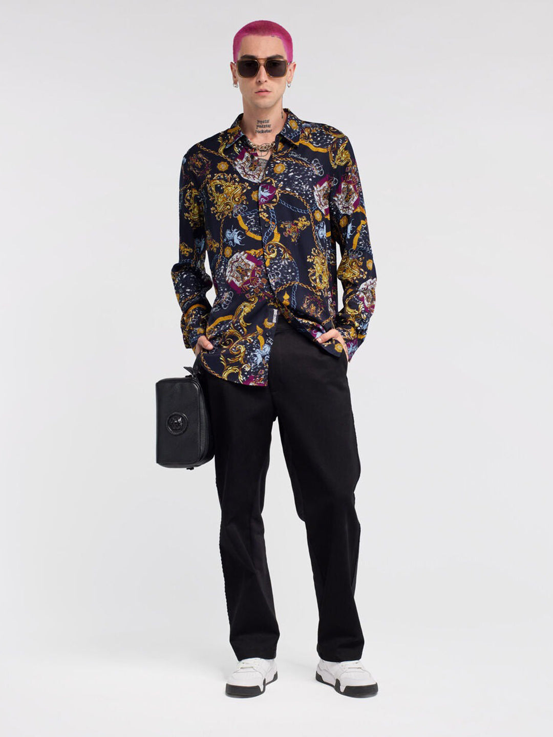 Just Cavalli Black Fashion Printed Regular Fit Shirt