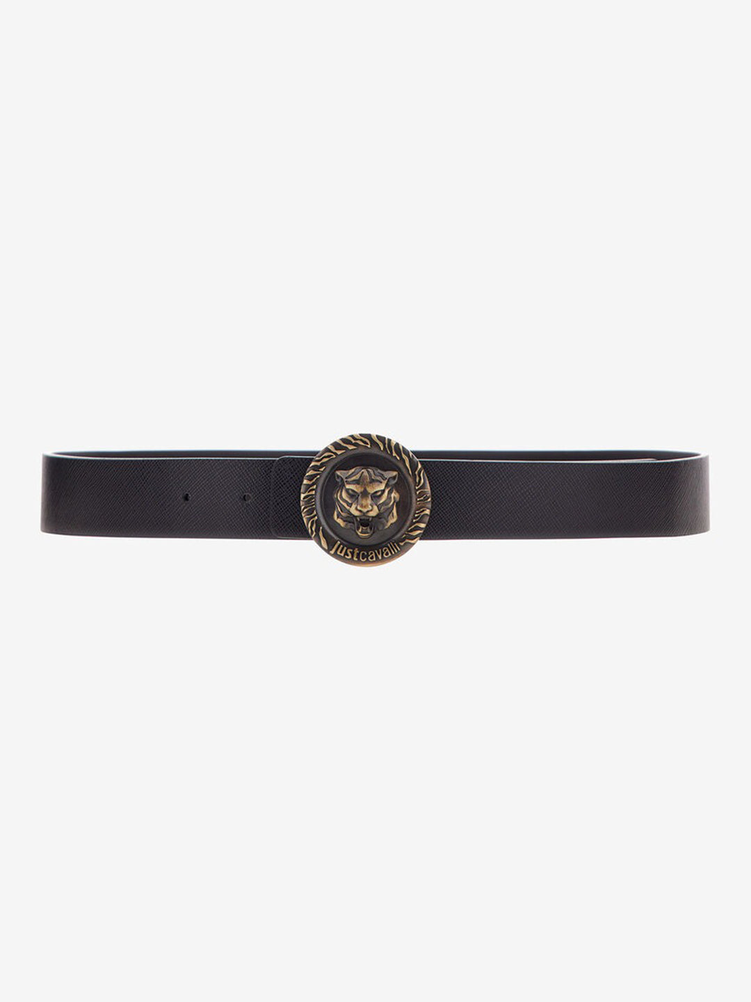 Just Cavalli Men Black Solid Push Pin Buckle Leather Belt