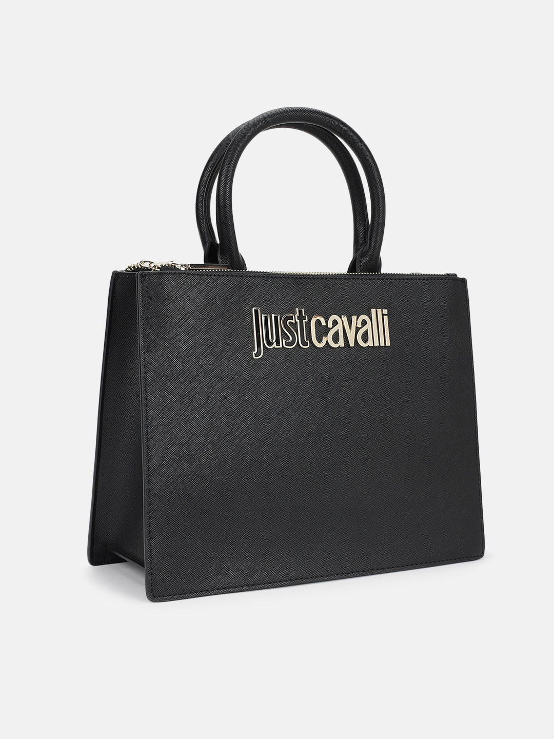 Shop Just Cavalli Women Black Solid Textured Tote Bag Online 
