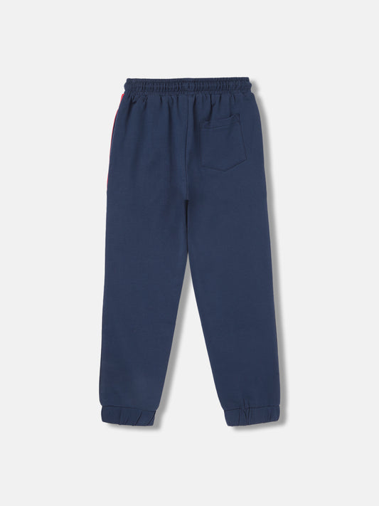 Blue Giraffe Boys Navy Blue Solid Joggers Fit Mid-Rise Joggers Style Trackpant