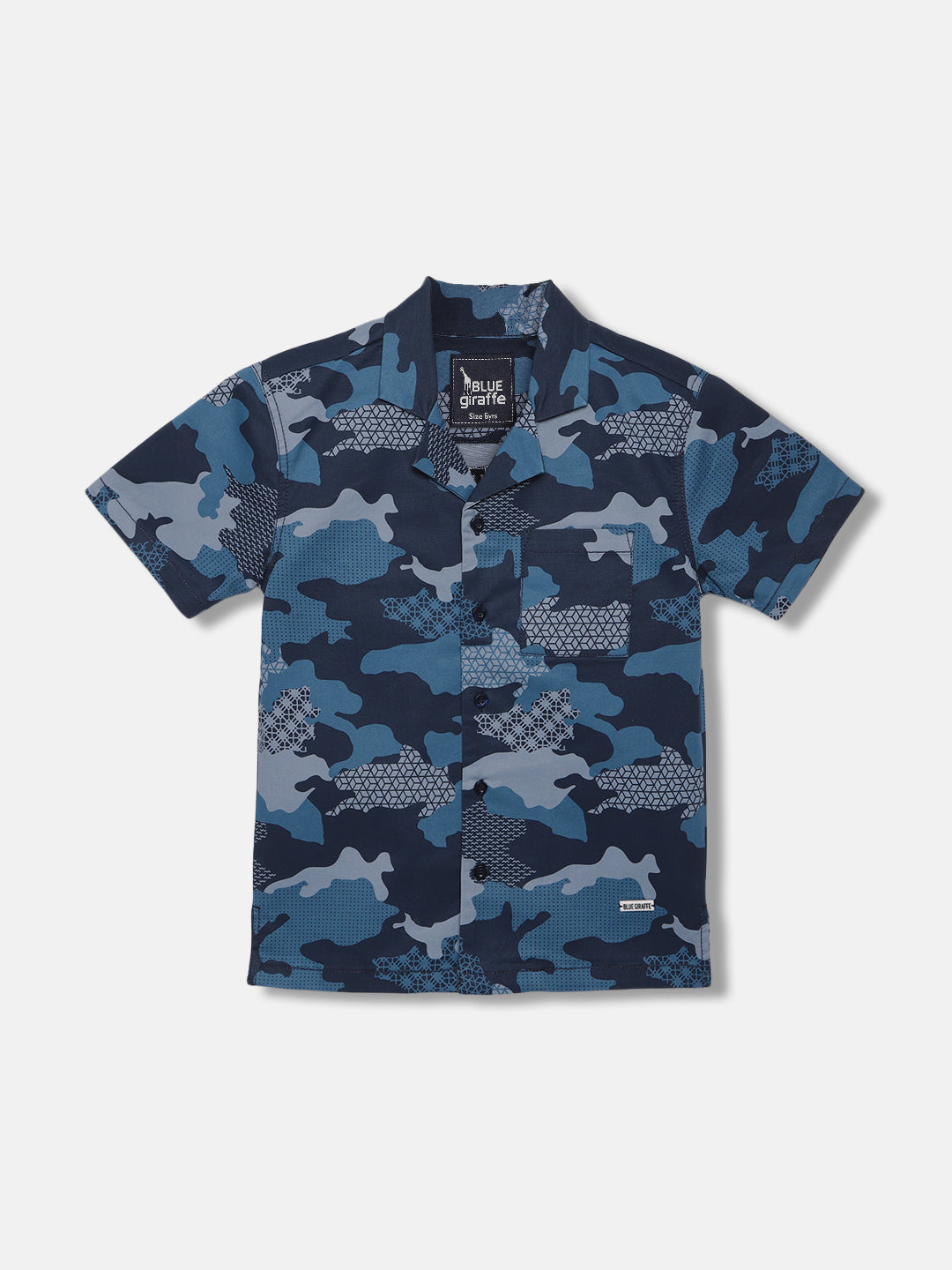 Blue Giraffe Boys Blue Printed Resort Collar Short Sleeves Shirt