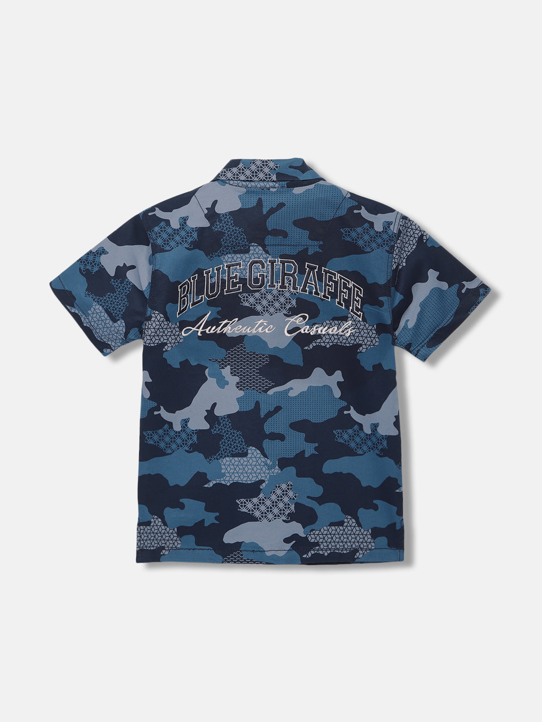 Blue Giraffe Boys Blue Printed Resort Collar Short Sleeves Shirt