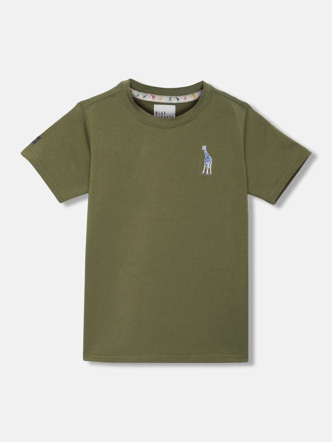 Blue Giraffe Boys Olive Solid Round Neck Short Sleeves T-shirt