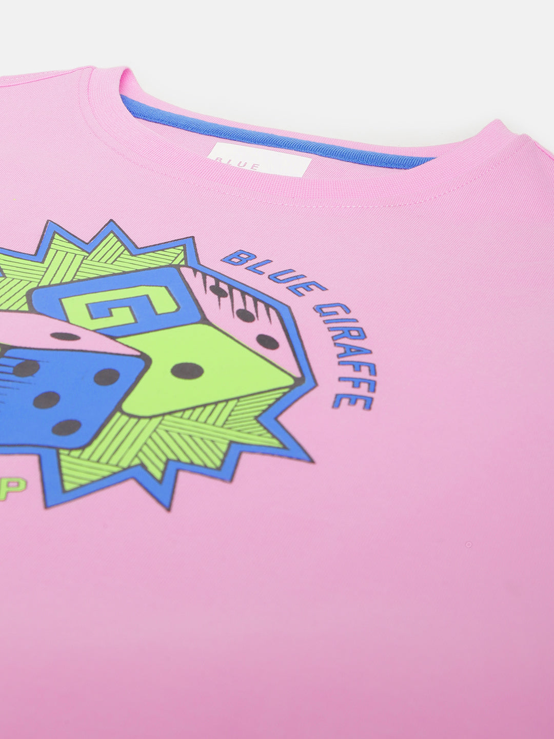 Blue Giraffe Boys Pink Printed Round Neck Short Sleeves T-shirt