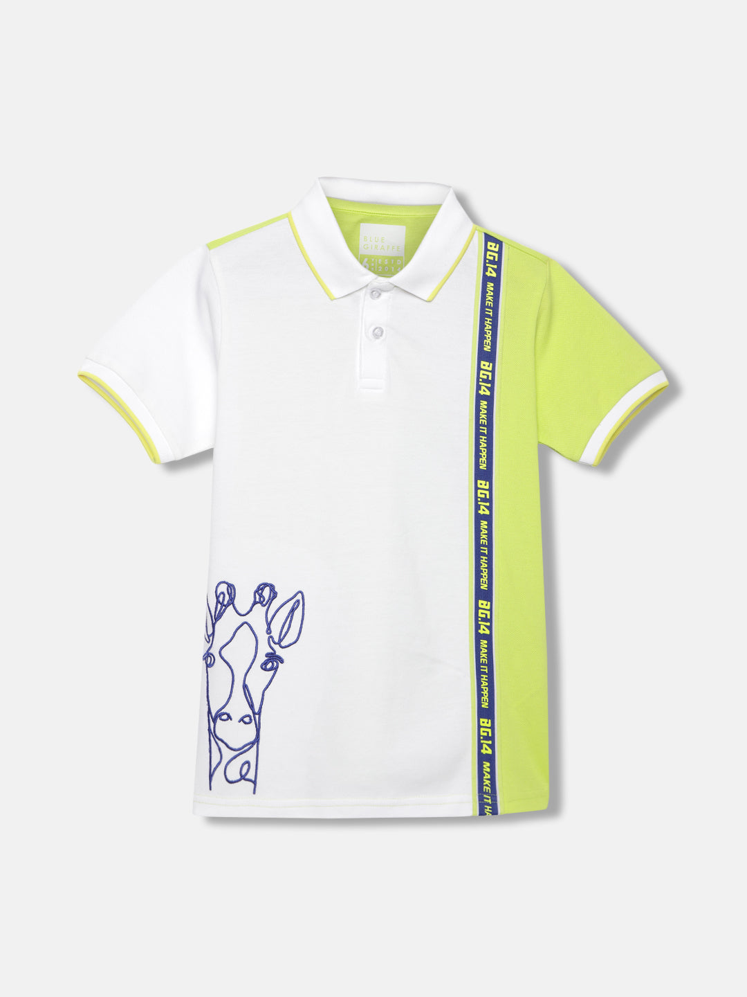 Blue Giraffe Boys Green Colour blocked Polo Collar Short Sleeves T-shirt