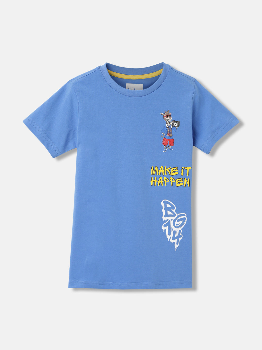 Blue Giraffe Boys Blue Solid Round Neck Short Sleeves T-Shirt