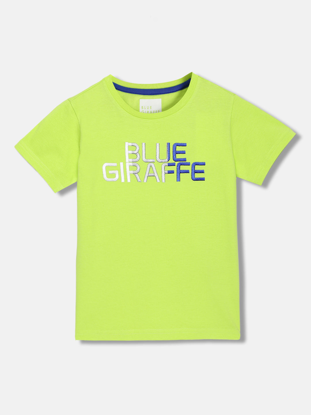 Blue Giraffe Boys Green Embroidered Round Neck Short Sleeves T-shirt