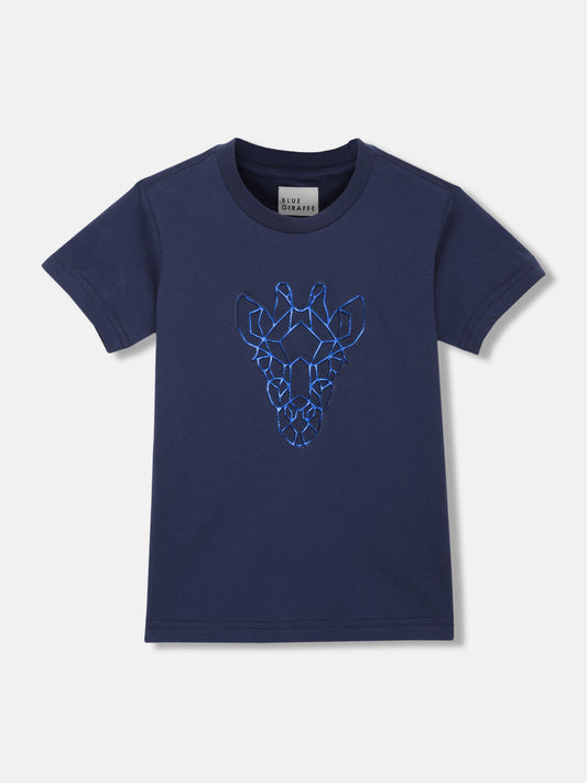 Blue Giraffe Boys Navy Blue Solid Round Neck Short Sleeves T-shirt