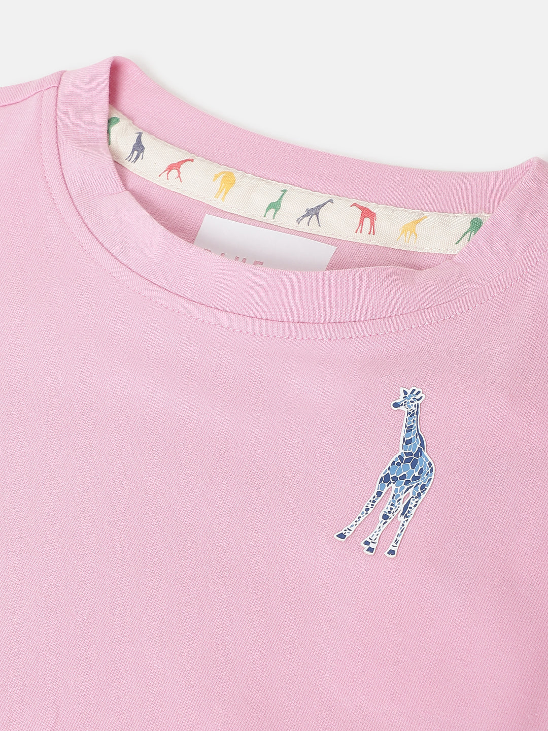 Blue Giraffe Boys Pink Solid Round Neck Short Sleeves T-shirt