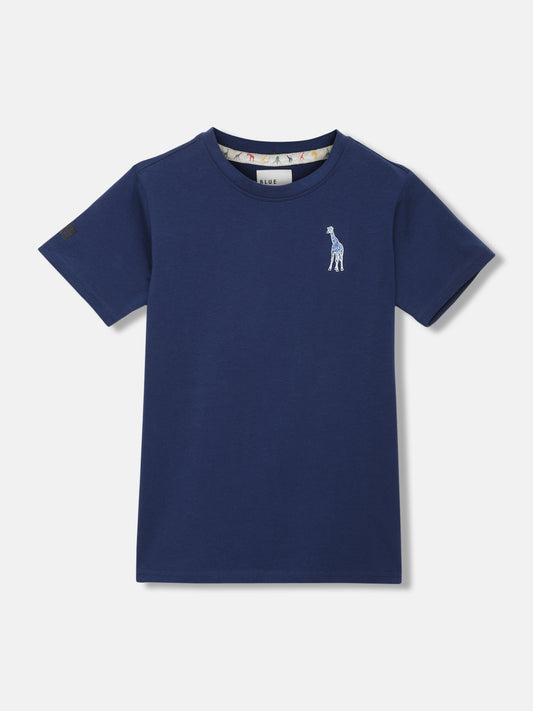 Blue Giraffe Boys Navy Blue Solid Round Neck Short Sleeves T-shirt