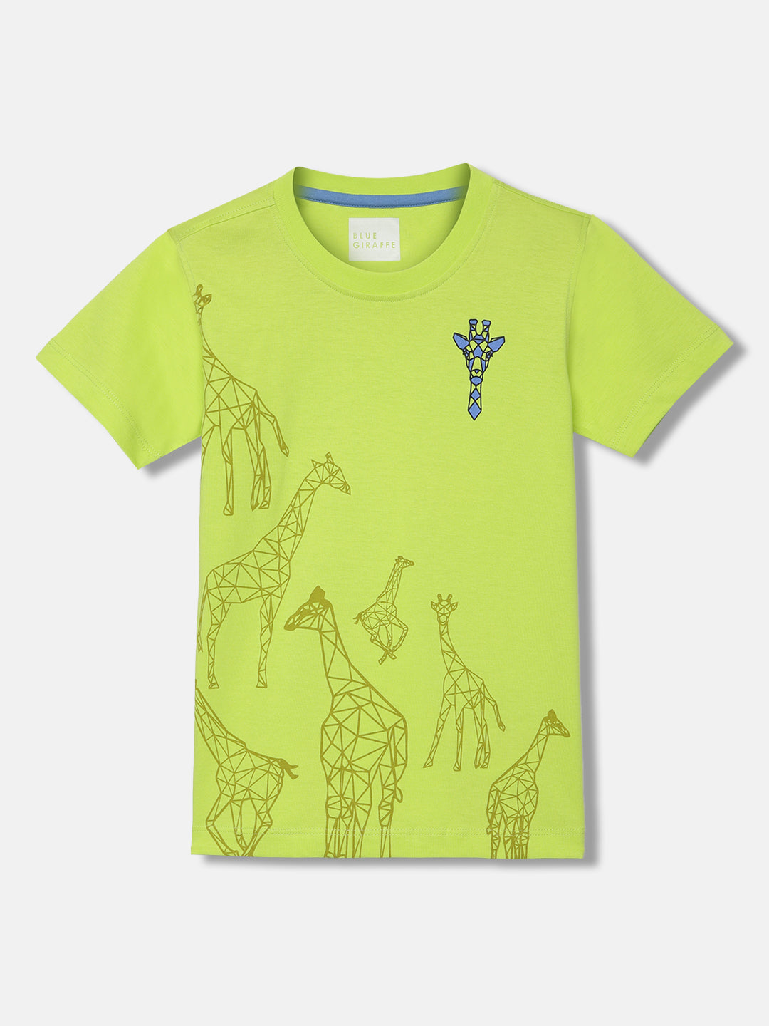 Blue Giraffe Boys Green Printed Round Neck Short Sleeves T-shirt