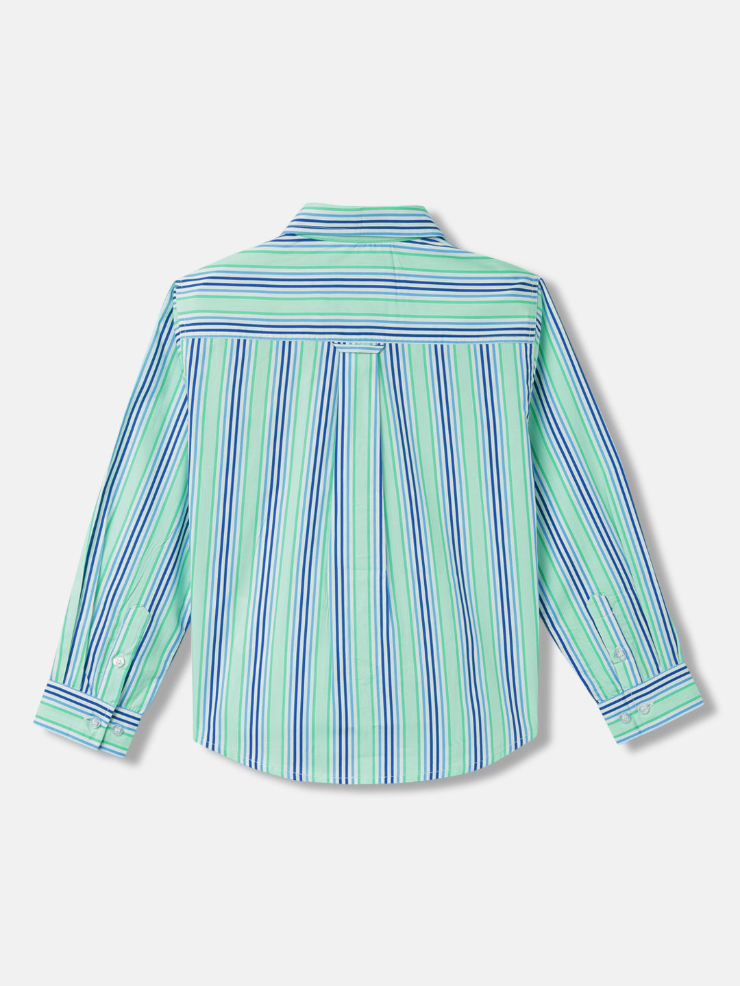 Blue Giraffe Boys Green Striped Spread Collar Full Sleeves Shirt