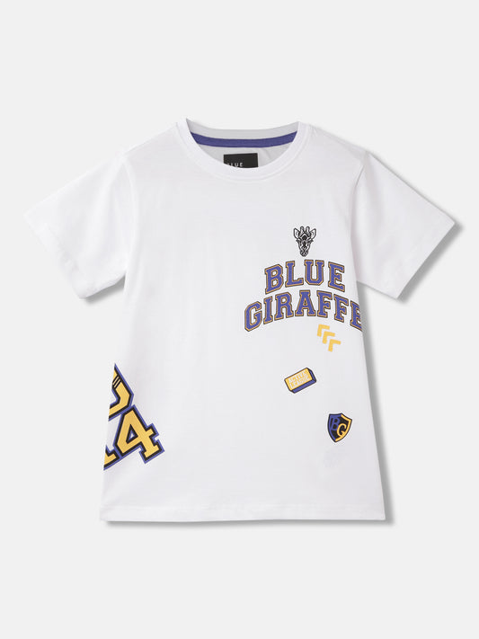 Blue Giraffe Boys White Solid Round Neck Short Sleeves T-Shirt