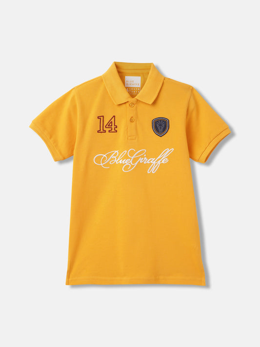 Blue Giraffe Boys Yellow Solid Polo Collar Short Sleeves T-Shirt