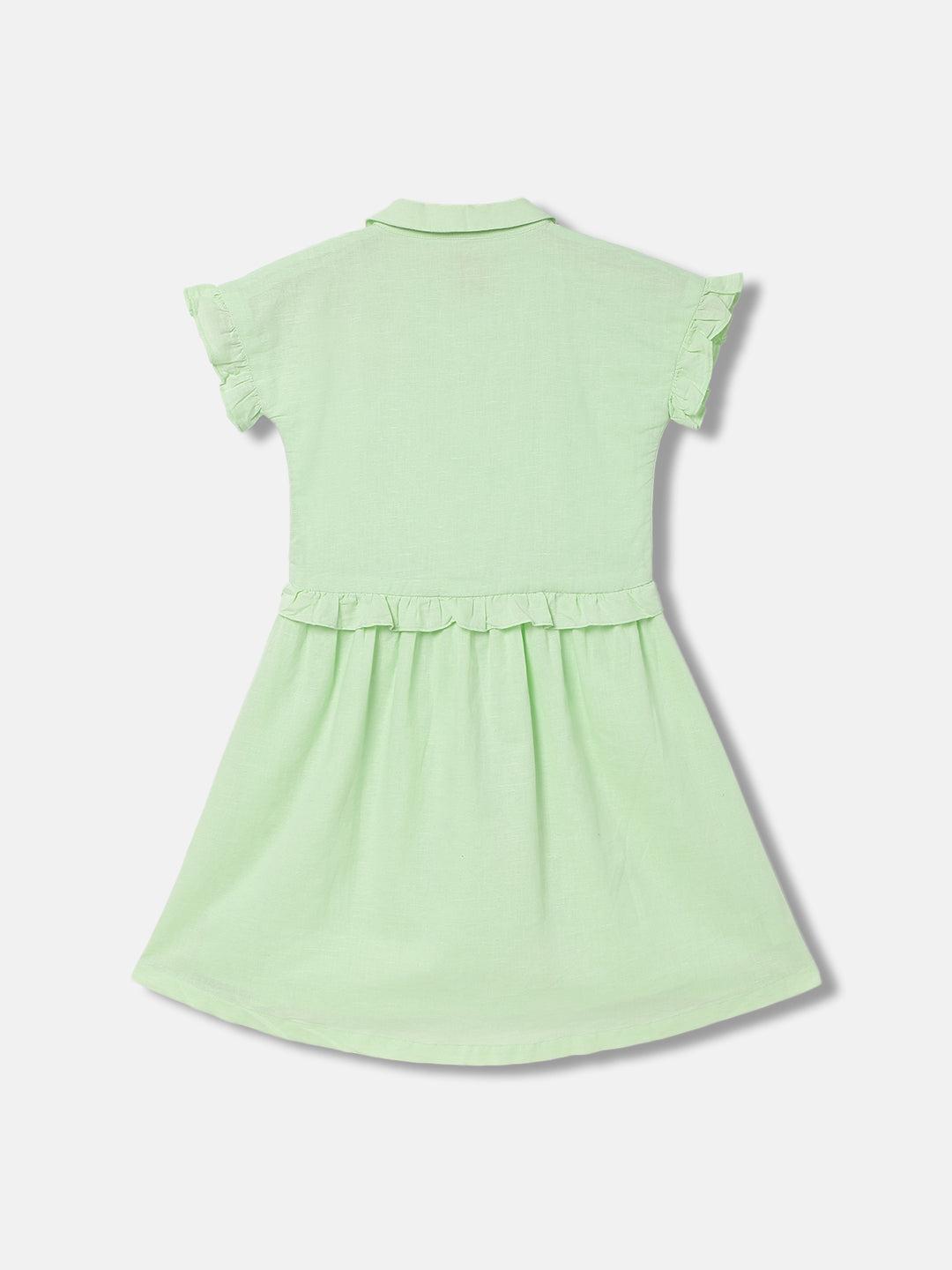 Blue Giraffe Girls Green Embroidered Shirt Collar Short Sleeves Dress