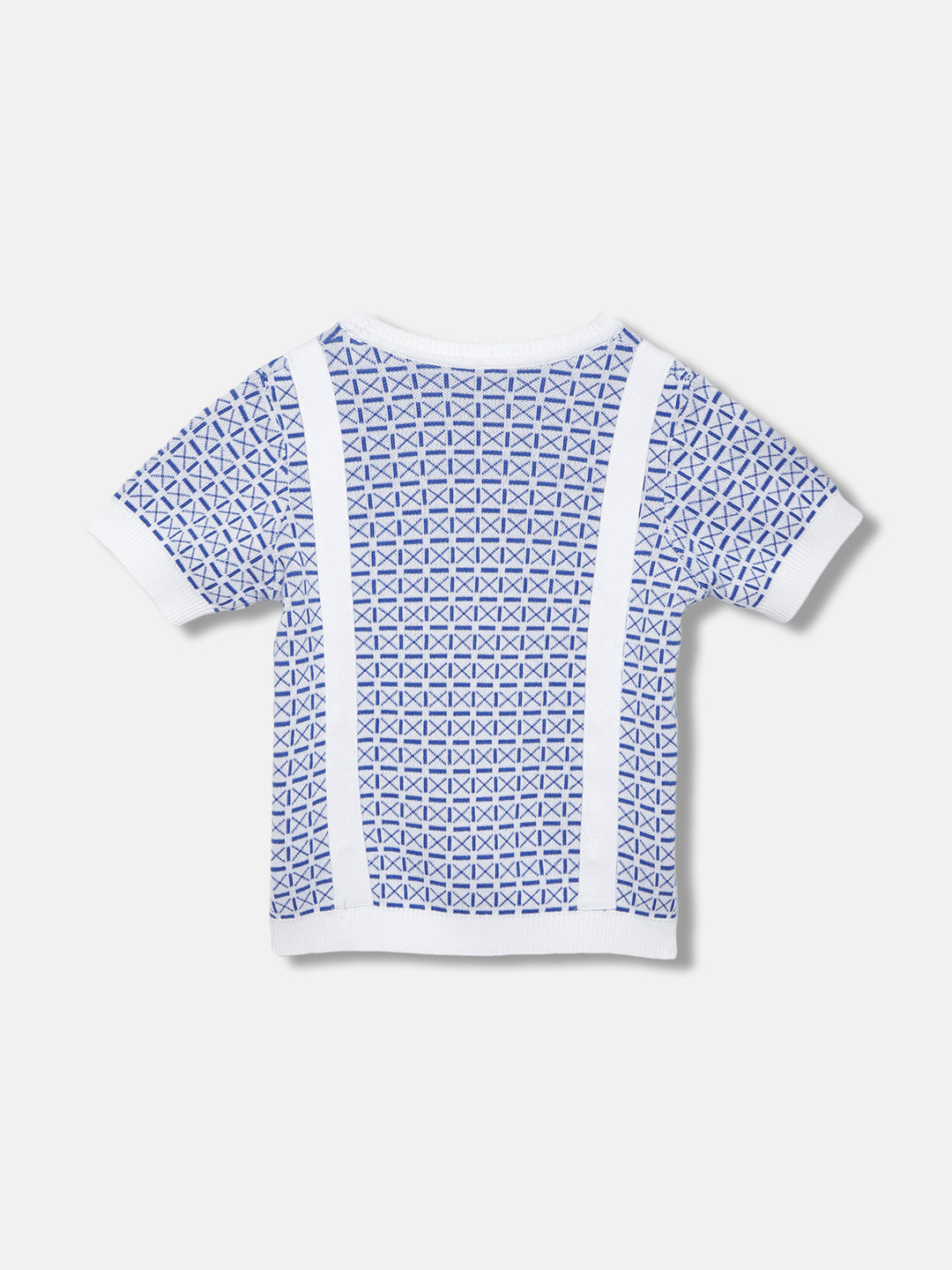 Blue Giraffe Girls Blue Self-Design Round Neck Short Sleeves Top