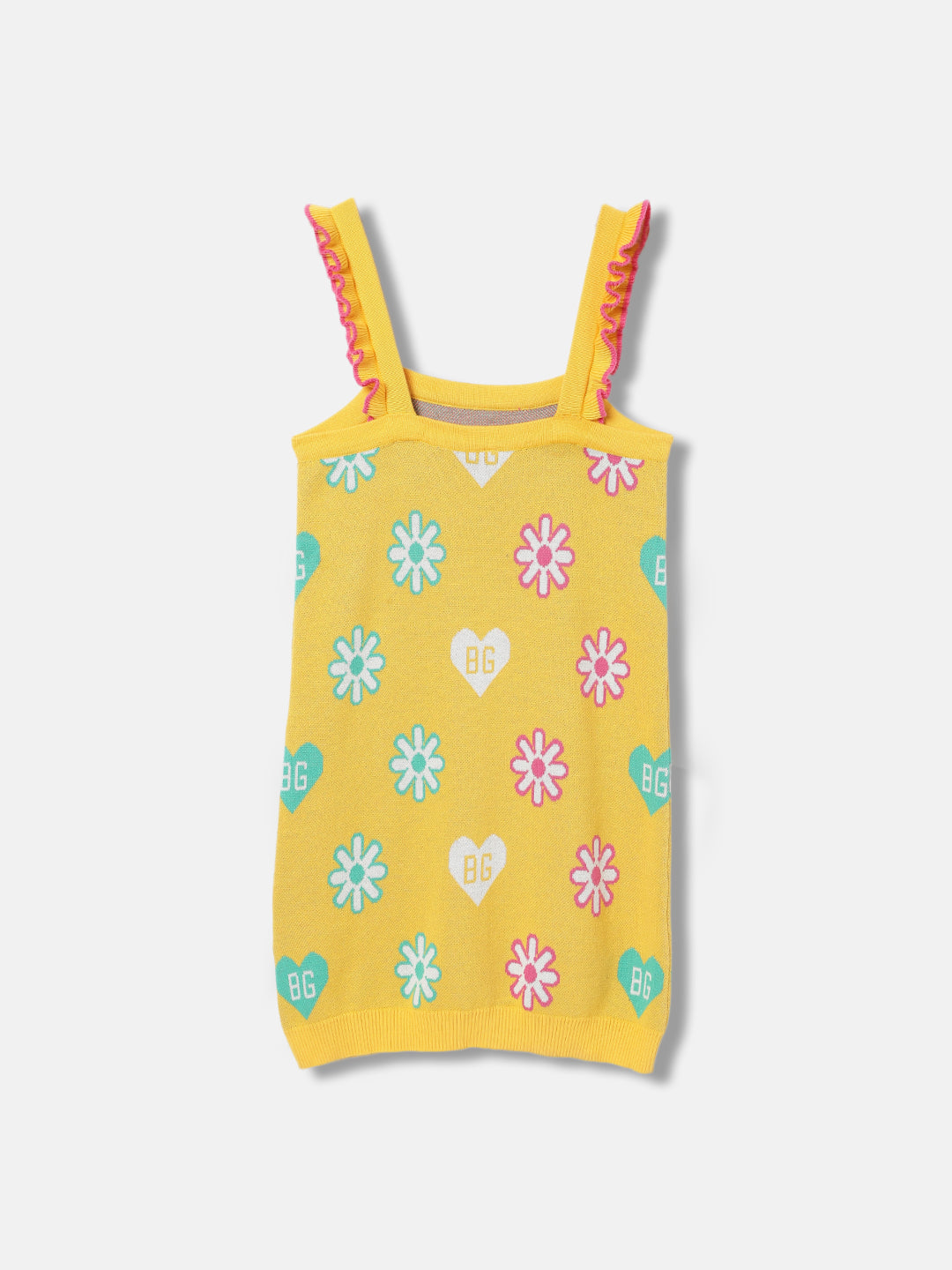 Blue Giraffe Girls Yellow Printed Shoulder Straps Sleeveless Dress