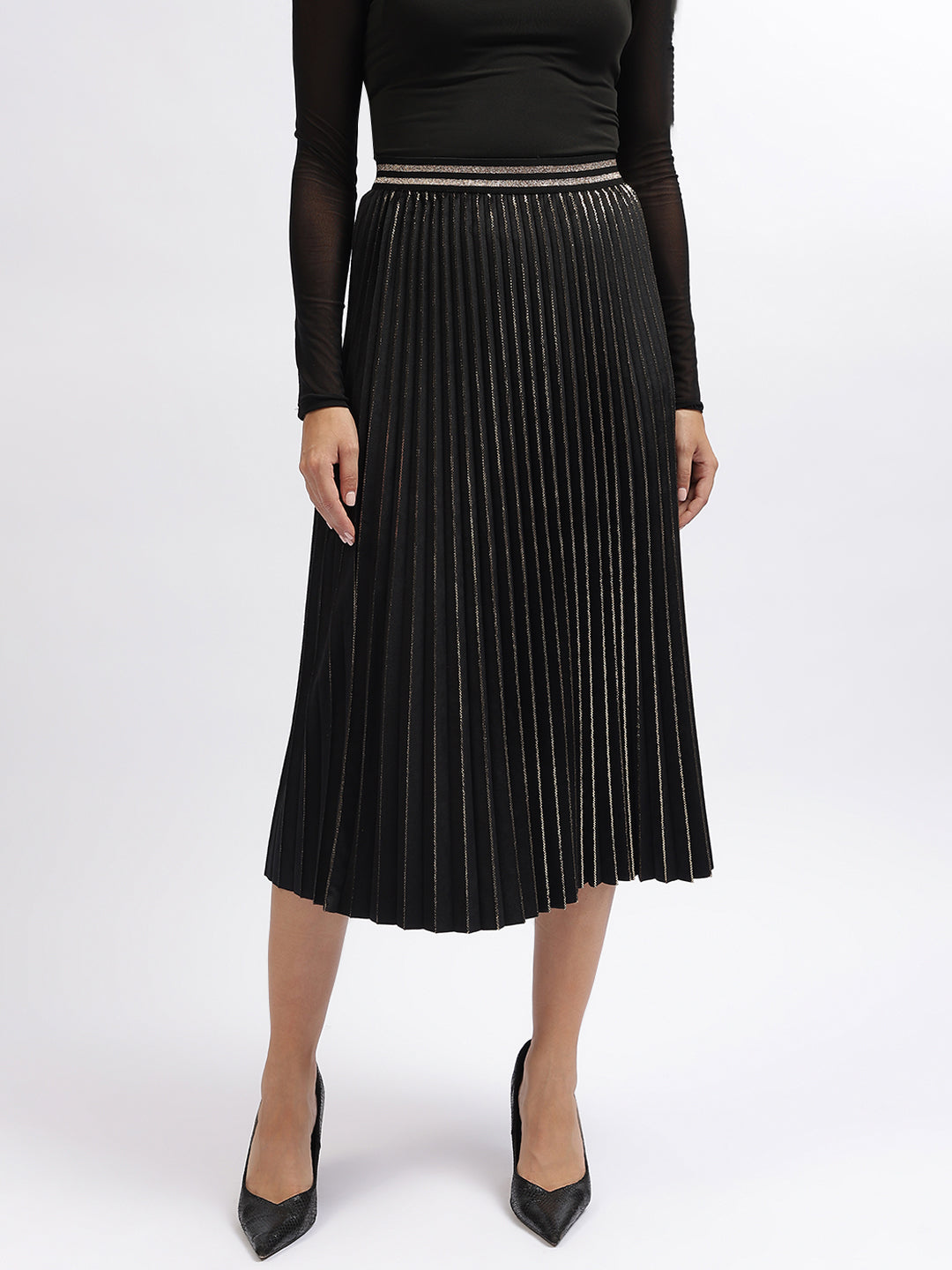 Centre Stage Women Black Solid Flare Fit Skirt