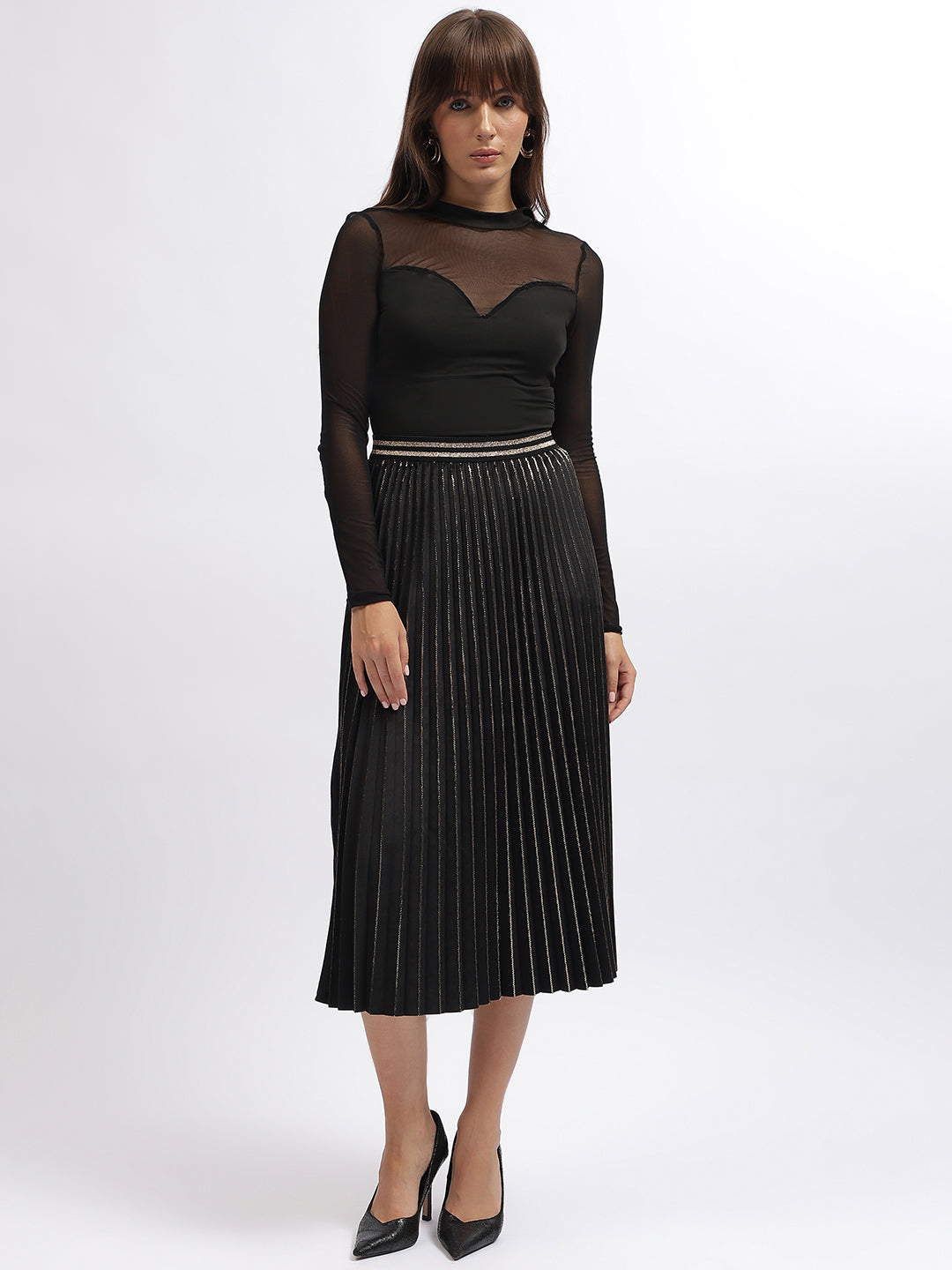 Centre Stage Women Black Solid Flare Fit Skirt