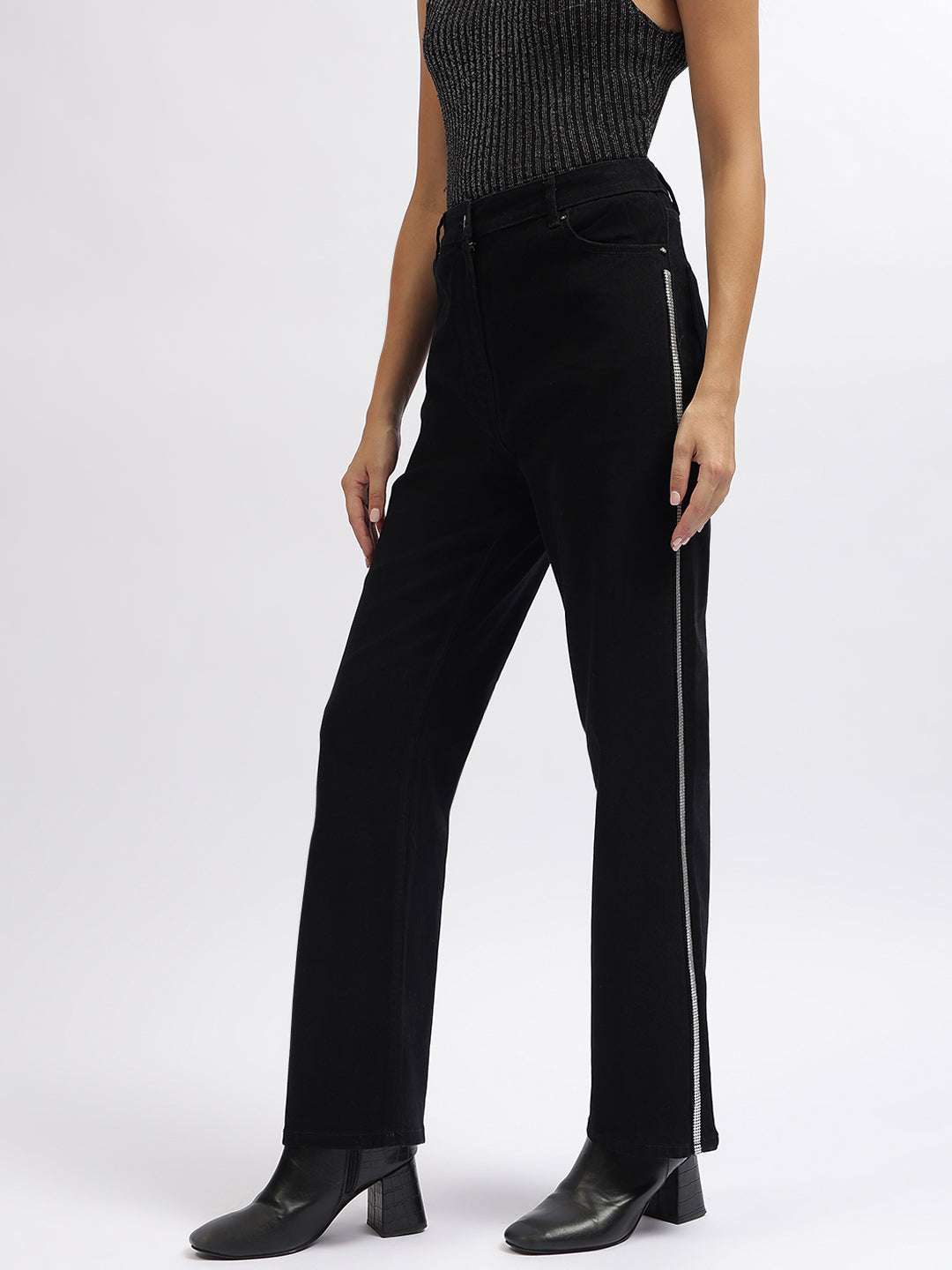 Centre Stage Women Black Solid Flare Fit Jeans