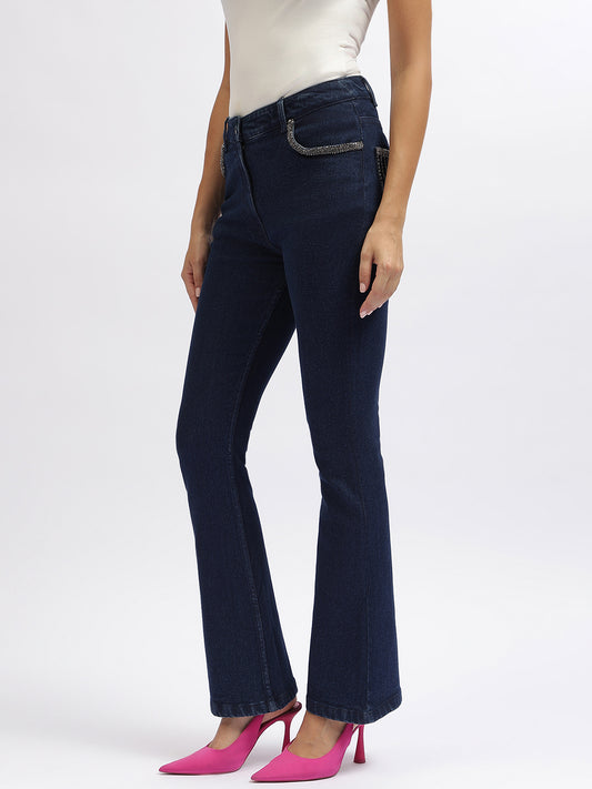 Centre Stage Women Blue Embellished Boot Cut Jeans