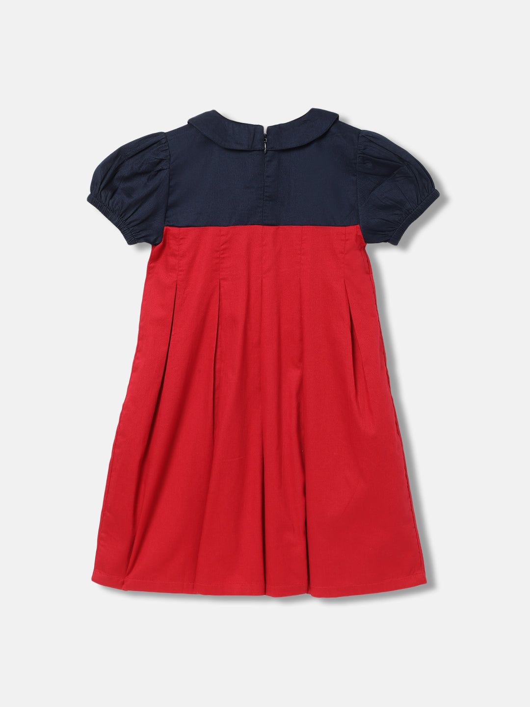 Elle Girls Red Colour blocked Round Neck Short Sleeves Dress