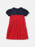 Elle Girls Red Colour blocked Round Neck Short Sleeves Dress