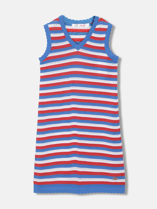 Elle Girls Multi Striped V Neck Sleeveless Dress