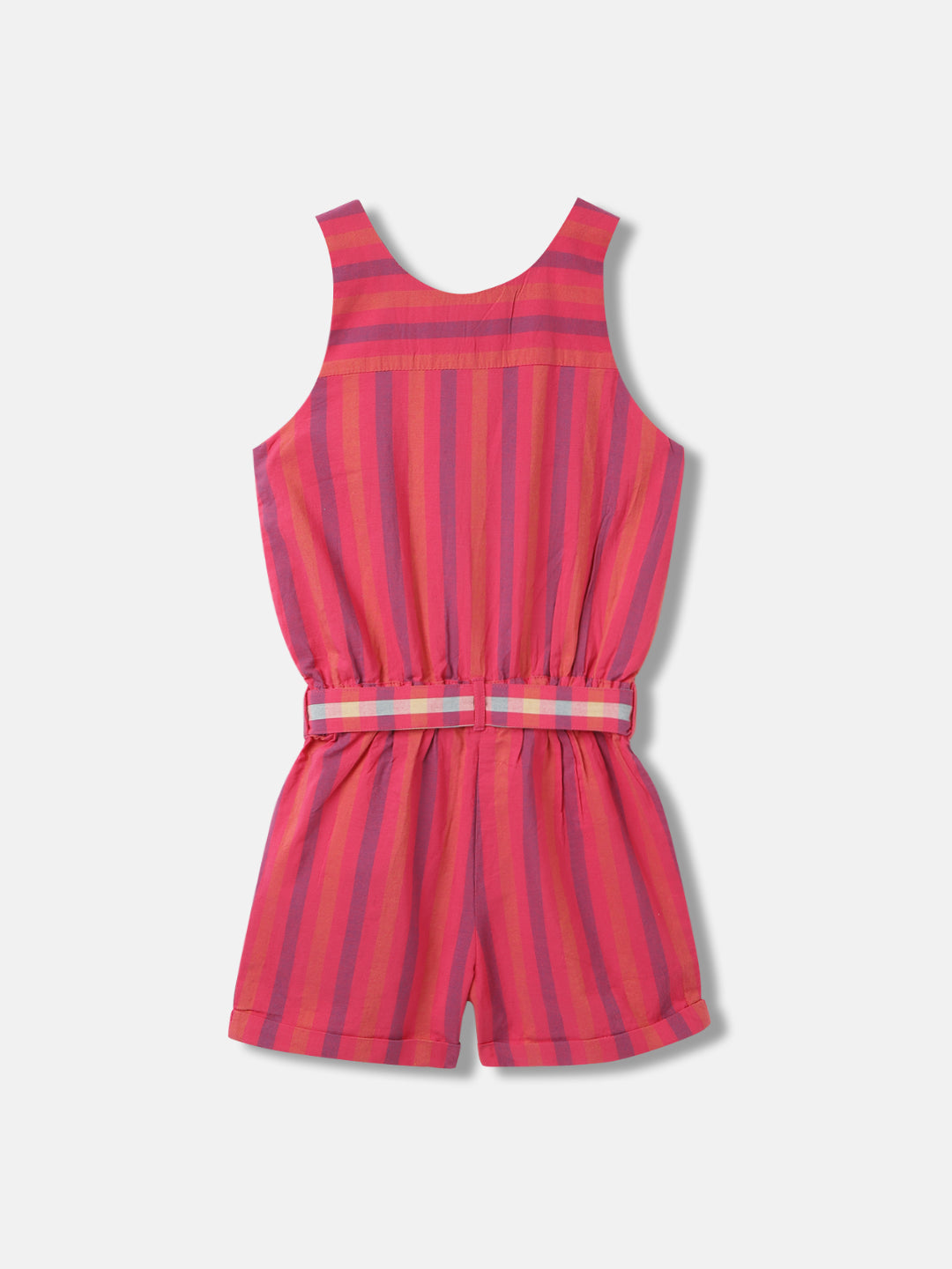 Elle Girls Pink Striped Round Neck Sleeveless Jumpsuit