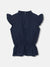 Elle Girls Navy Blue Solid High Neck Short Sleeves Top