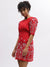 Elle Women Red Embroidered Round Neck Short Sleeves Dress