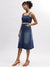 Elle Women Blue Solid Shoulder Straps Sleeveless Dress