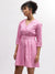 Elle Women Pink Solid V Neck 3/4Th Sleeves Dress