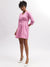 Elle Women Pink Solid V Neck 3/4Th Sleeves Dress