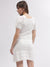 Elle Women White Self-Design Round Neck Short Sleeves Dress