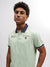 Iconic Men Green Solid Polo Collar Short Sleeves T-Shirt