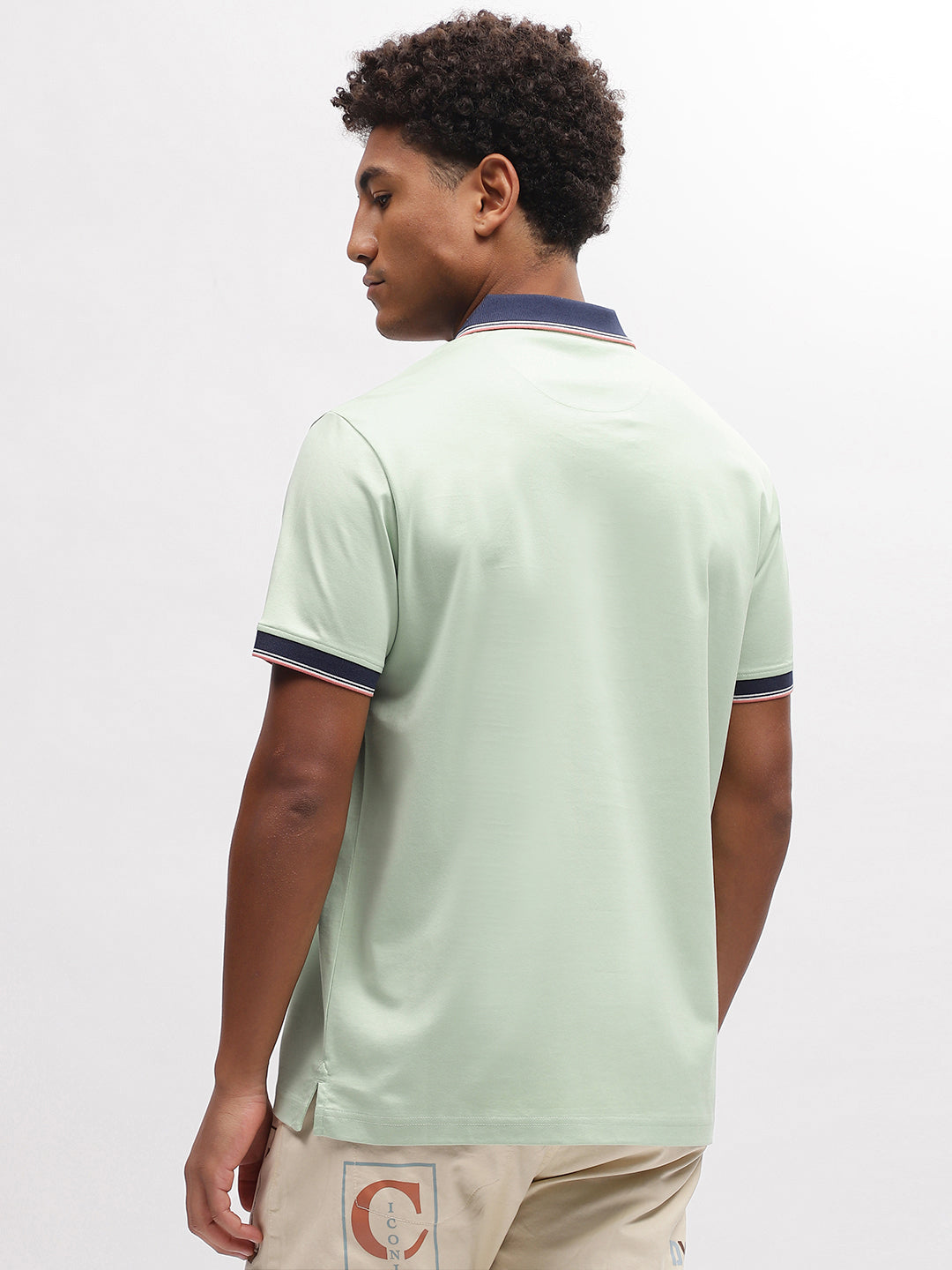 Iconic Men Green Solid Polo Collar Short Sleeves T-Shirt