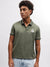 Iconic Men Olive Solid Polo Collar Short Sleeves T-Shirt