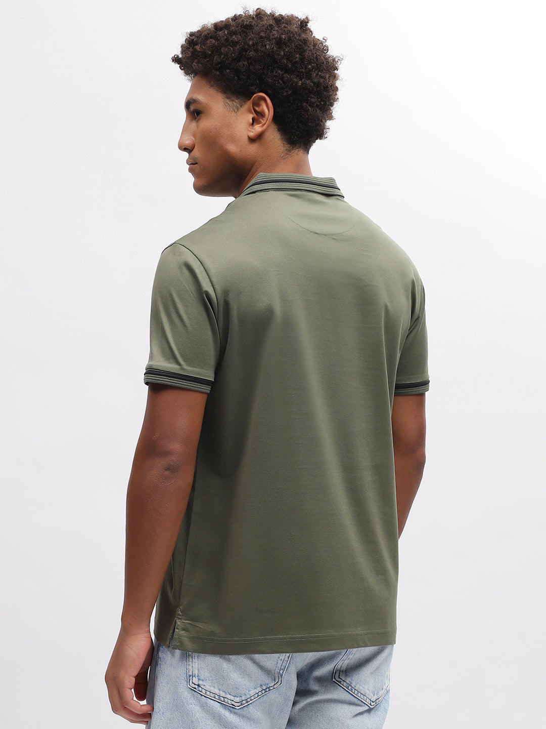 Iconic Men Olive Solid Polo Collar Short Sleeves T-Shirt