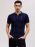 Iconic Men Navy Blue Solid Polo Collar Short Sleeves T-shirt