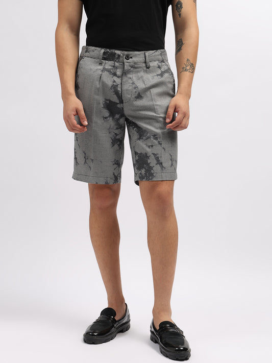 Iconic Men Black Printed Regular Fit Mid-Rise Shorts