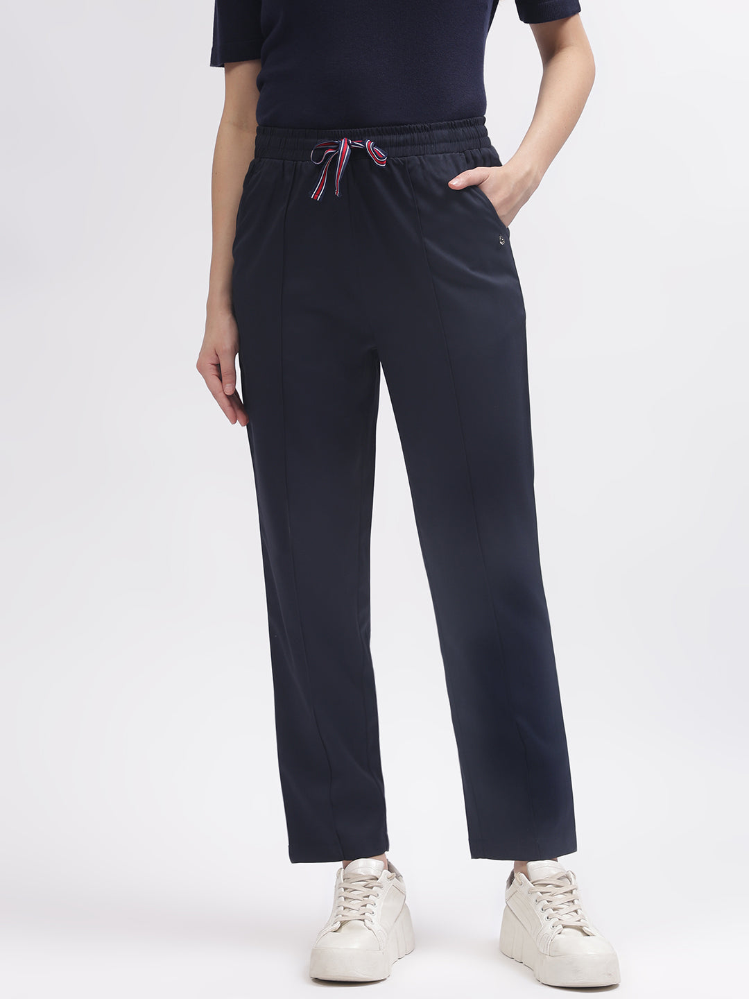 Iconic Women Navy Blue Solid Regular Fit Trouser