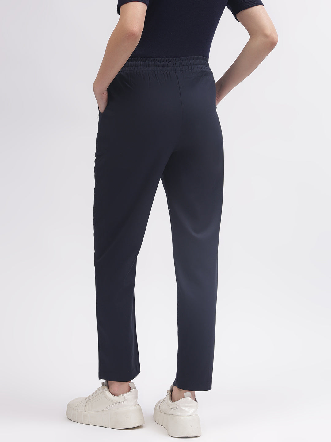 Iconic Women Navy Blue Solid Regular Fit Trouser