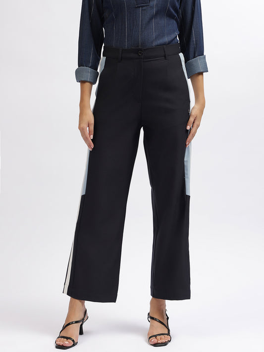 Iconic Women Navy Blue Color-Blocked Regular Fit Trouser