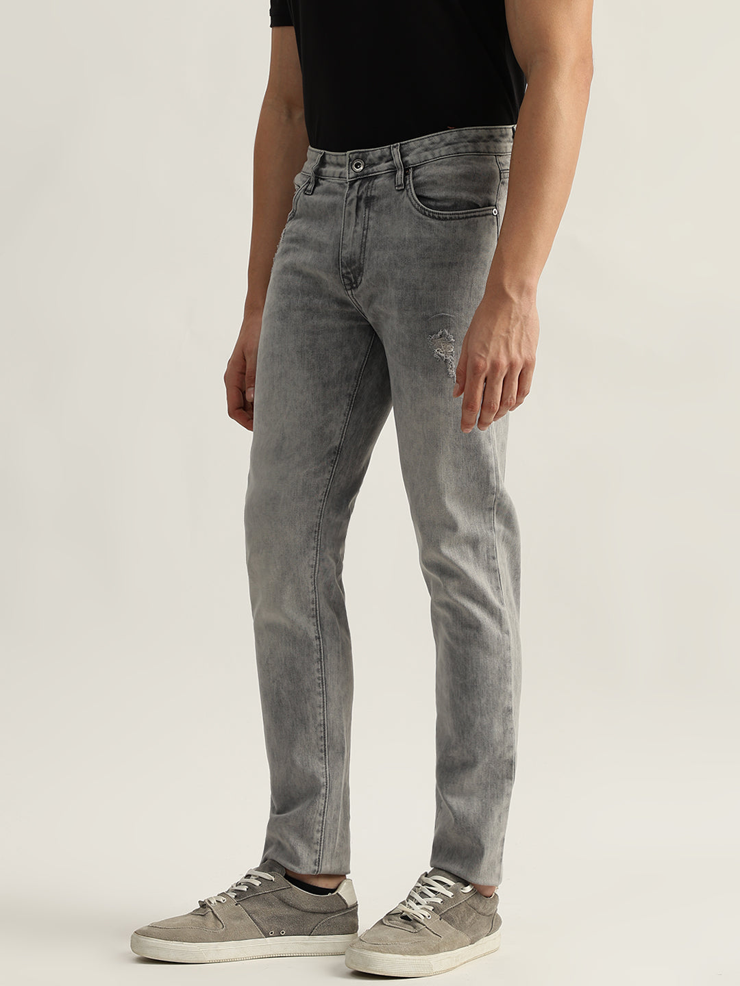 Lindbergh Men Grey Washed Tapered Fit Mid-Rise Jeans