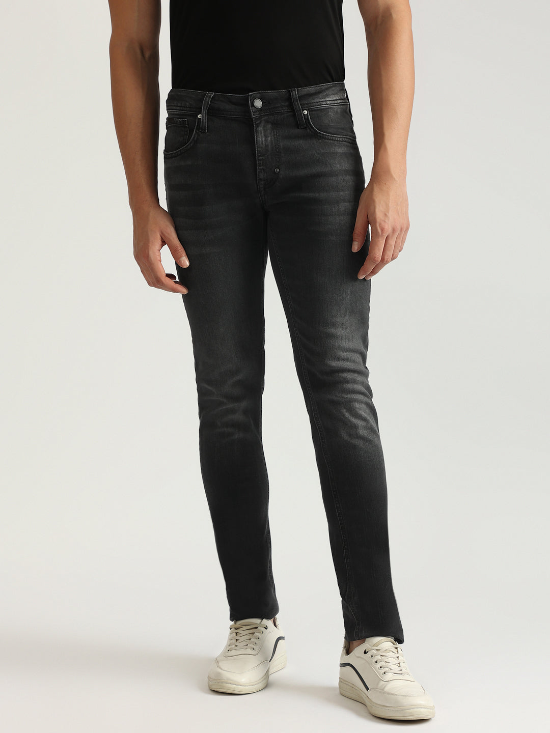 Antony Morato Men Black Washed Mid-Rise Super Skinny Jeans