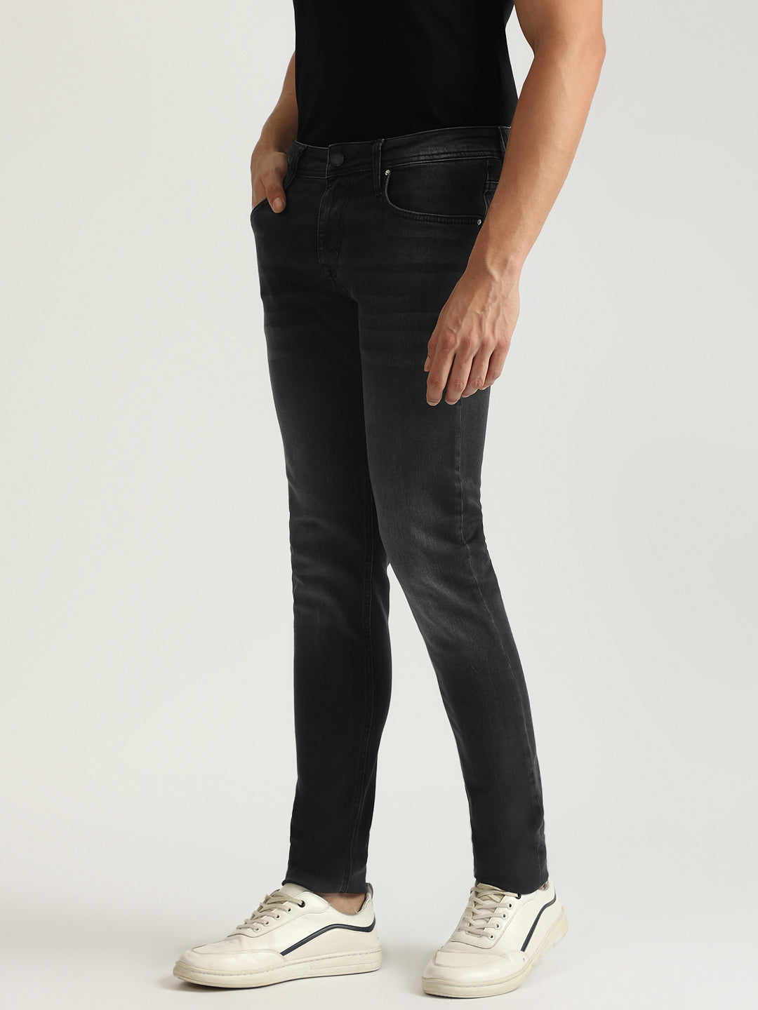 Antony Morato Men Black Washed Mid-Rise Super Skinny Jeans